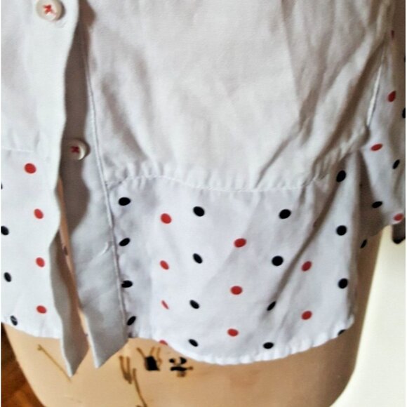 Embroidered cat kitty in pocket peekaboo and polka dot button down cotton shirt - Picture 7 of 10